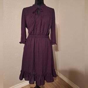 Medium Allegra K Women's Long Sleeve Plum Purple Mini Dress